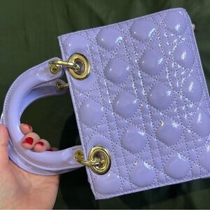 Lavender Quilted Patent Top-Handle Bag